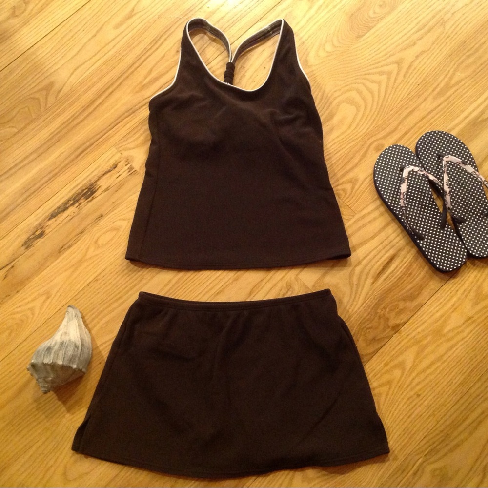 Lands End Tankini 4 6 Black Ribbed Skort Swimsuit